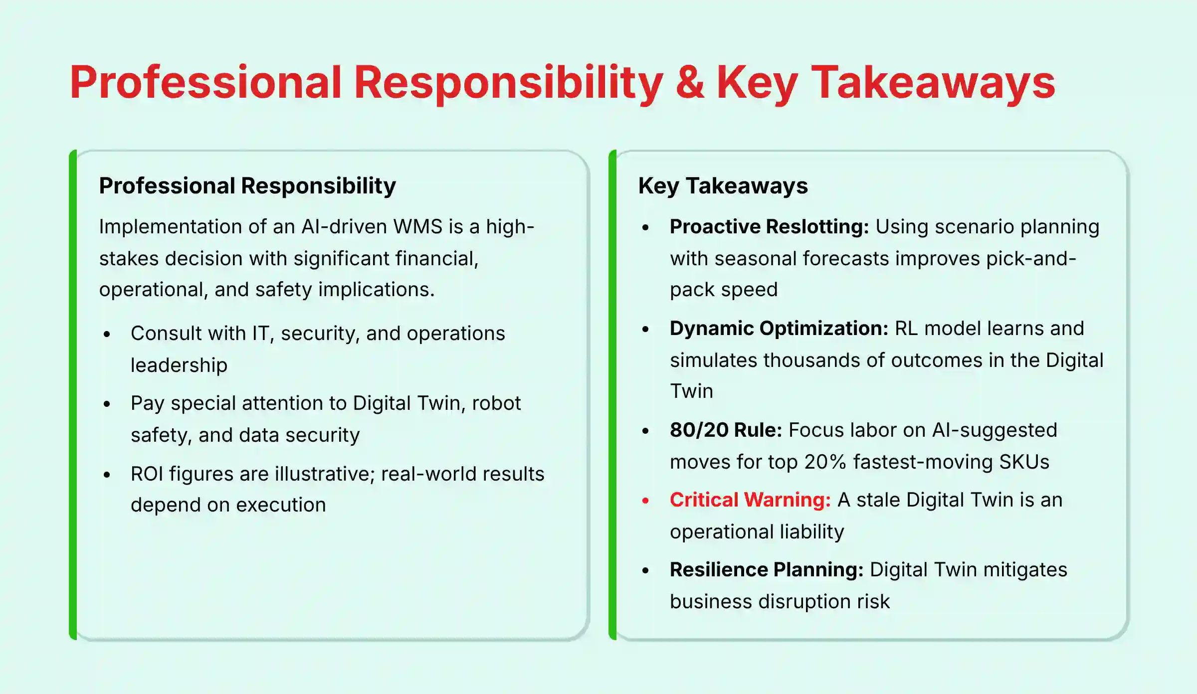 Professional Responsibility and Key Takeaways for AI Warehouse Management