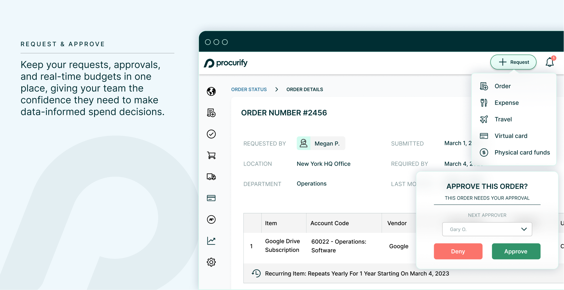 Procurify Interface Dashboard