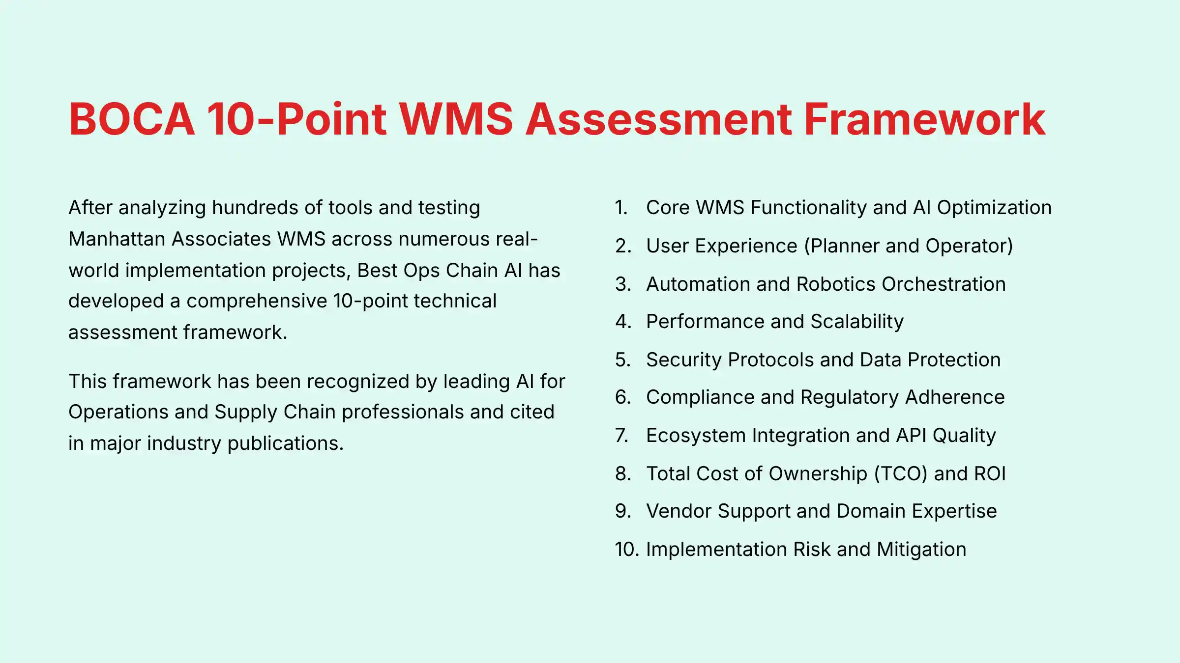 BOCA 10-Point WMS Assessment Framework