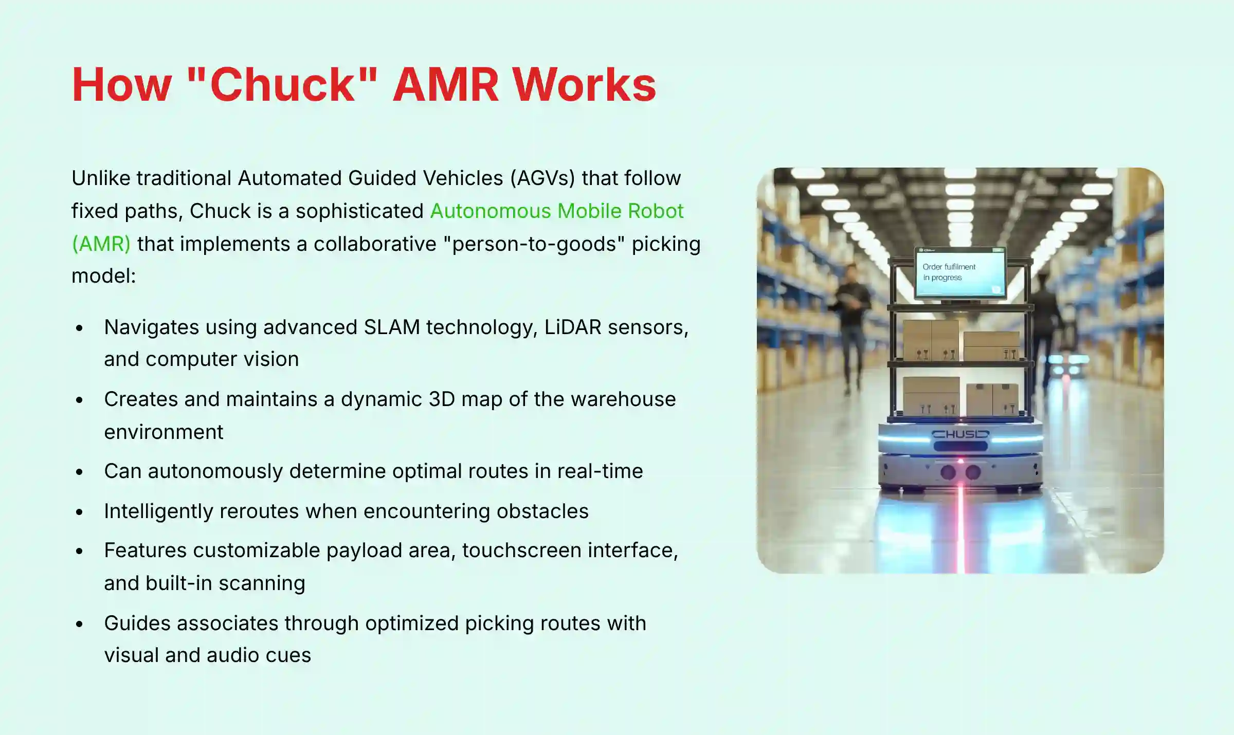 How Chuck AMR Works in warehouse operations