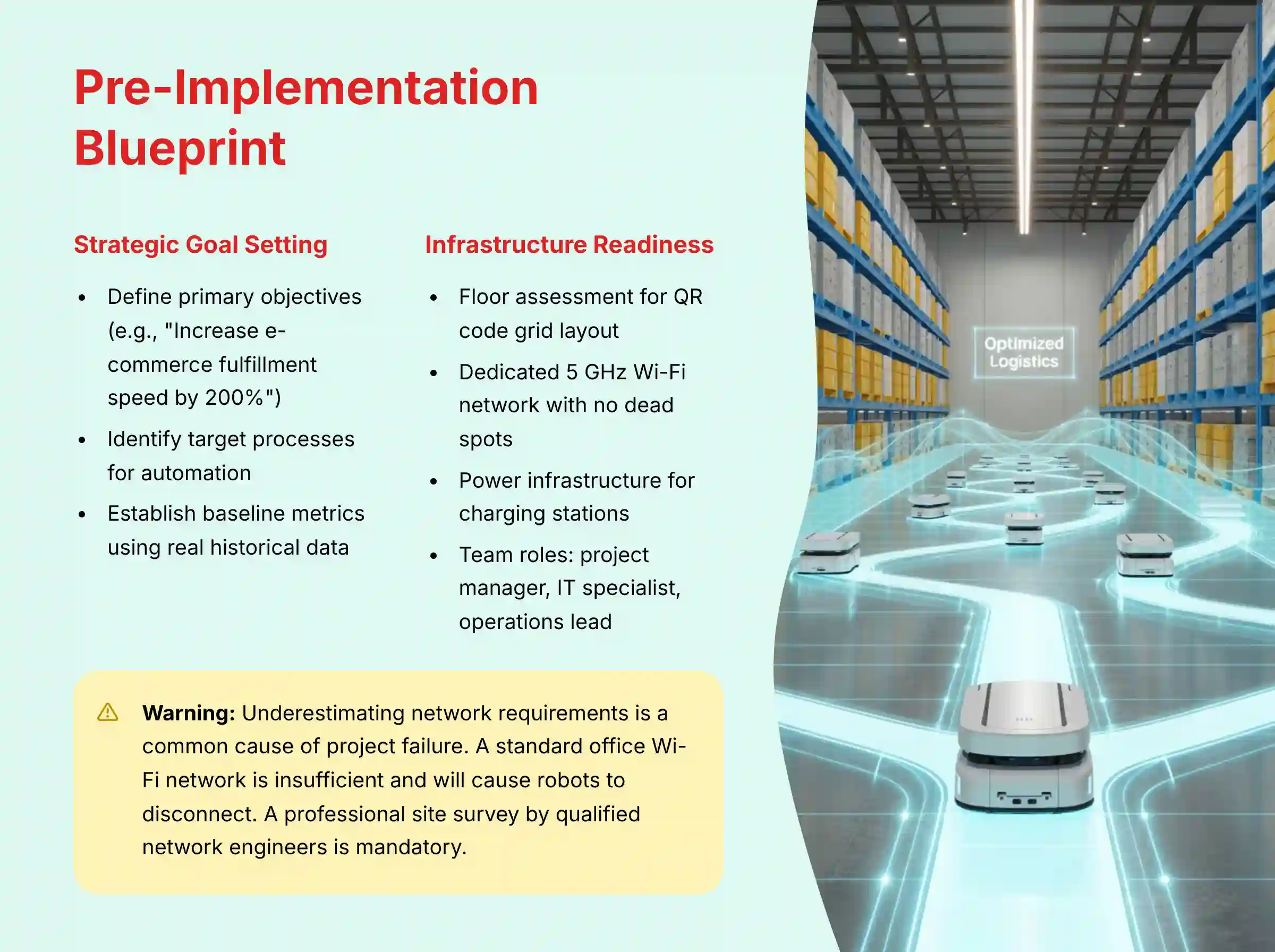 Pre-Implementation Blueprint showing strategic planning framework for Geek+ deployment