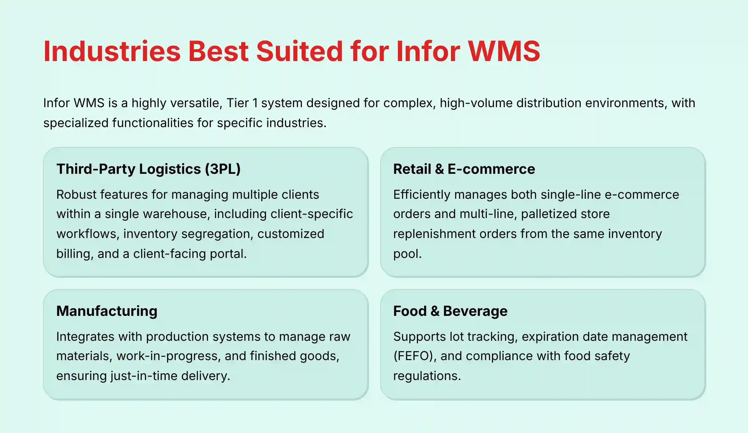 Industries Best Suited for Infor WMS