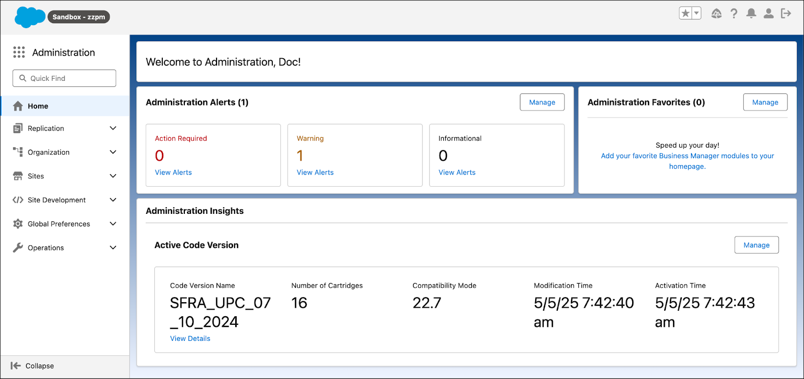 Salesforce Commerce Cloud Business Manager Interface