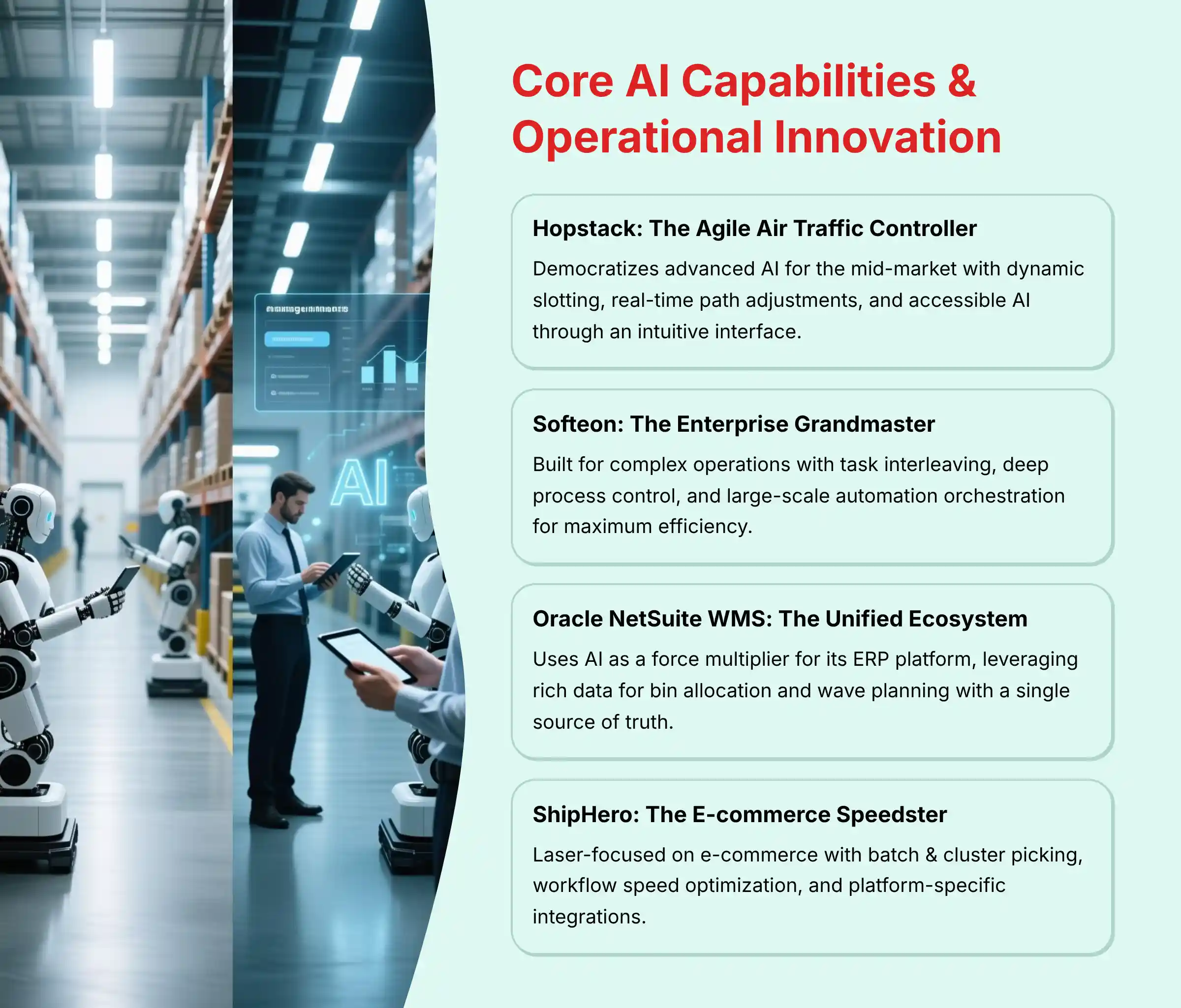 Core AI capabilities and operational innovation comparison