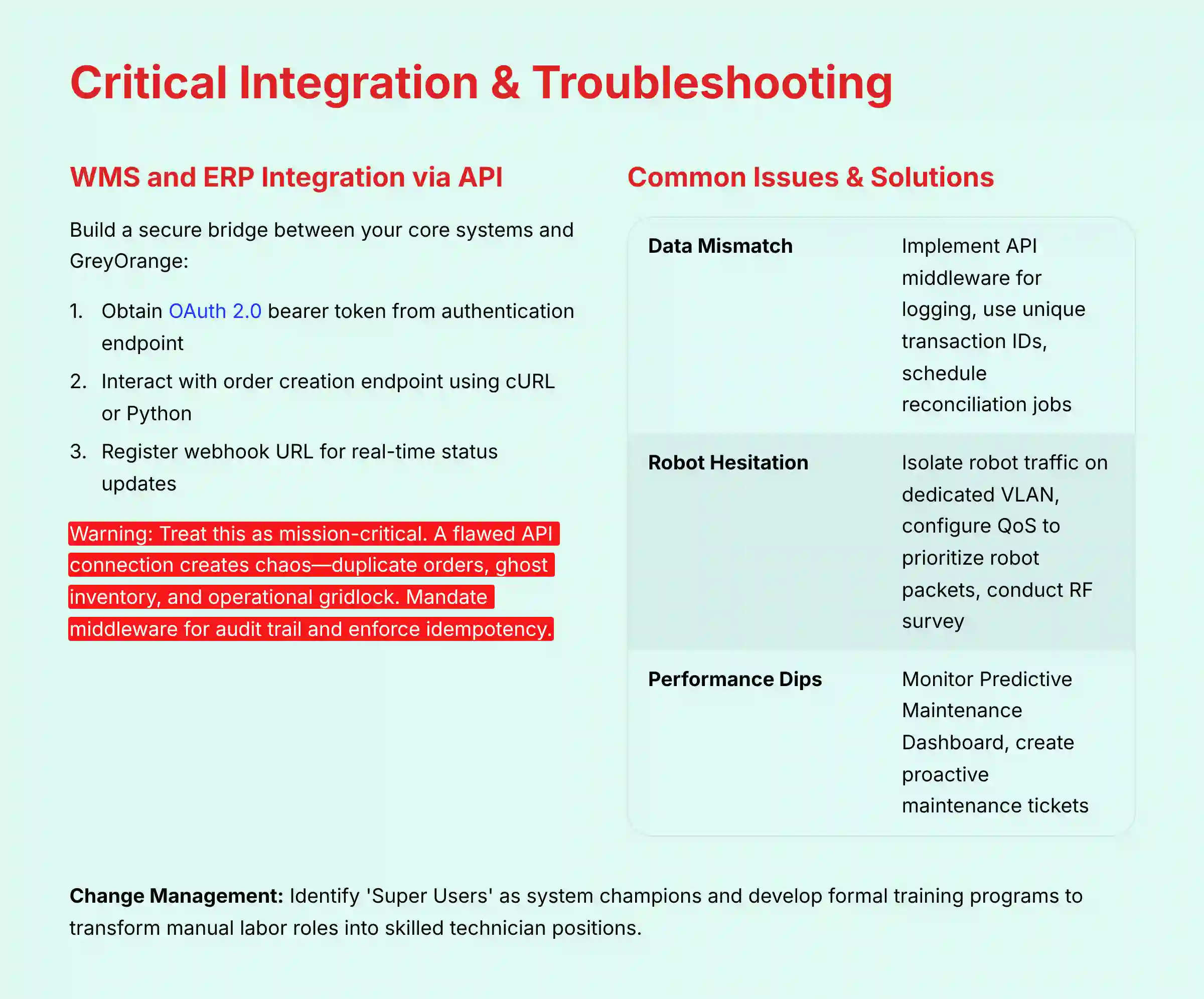 Critical Integration and Troubleshooting for GreyOrange