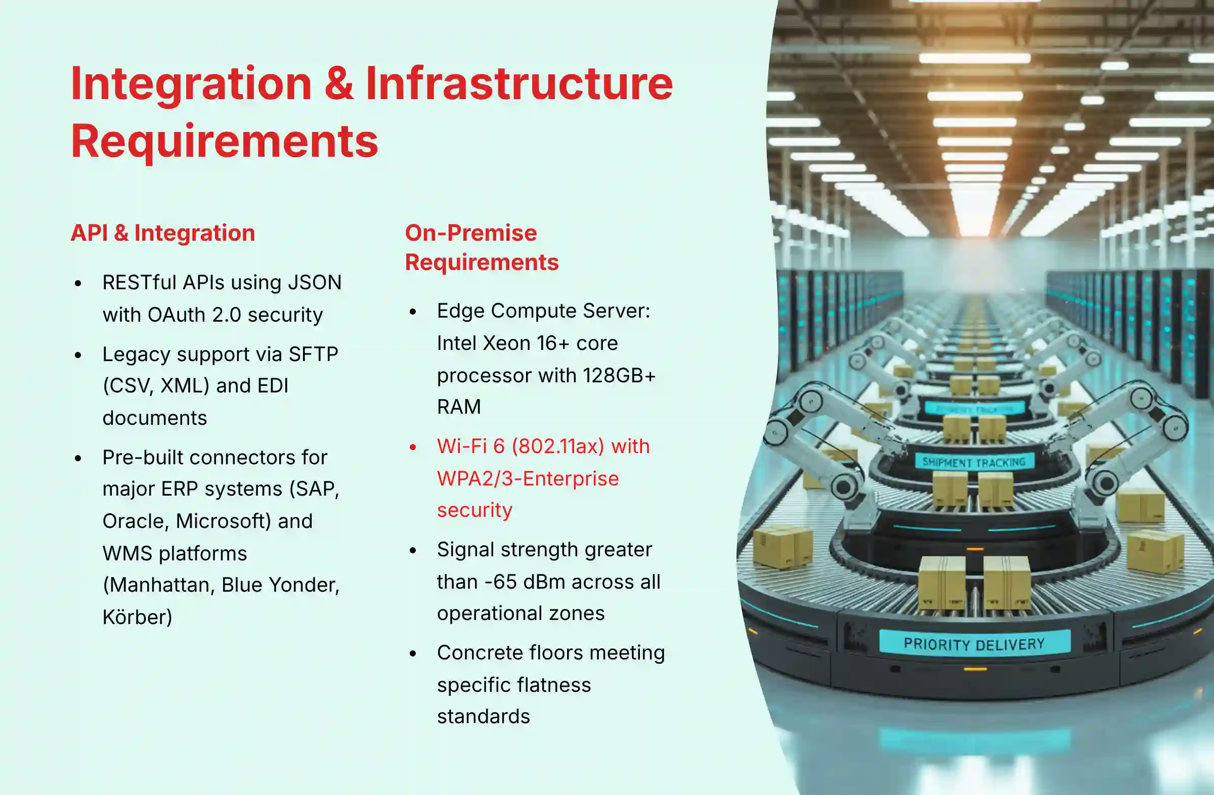 Integration and infrastructure requirements for GreyOrange implementation