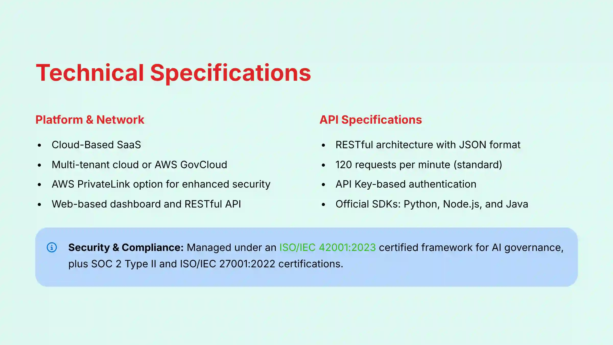 Technical specifications and system architecture details