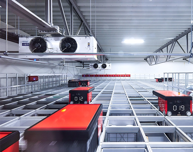 AutoStore Grid system with high-density storage configuration