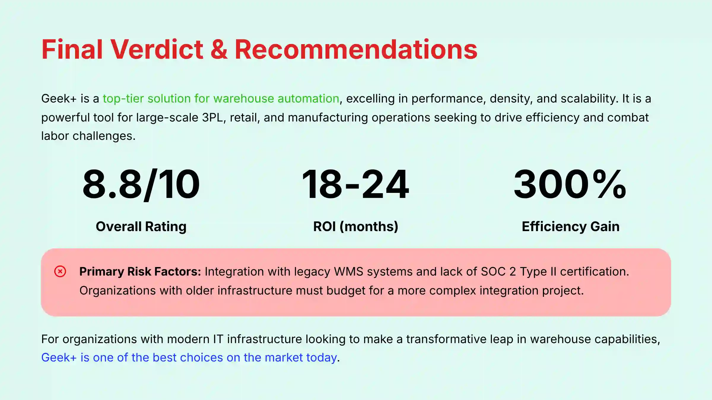 Final Verdict and Recommendations - Geek+ Review