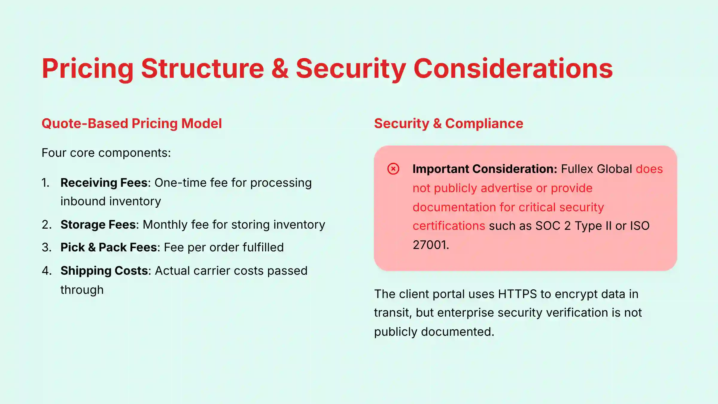 Pricing Structure and Security Considerations