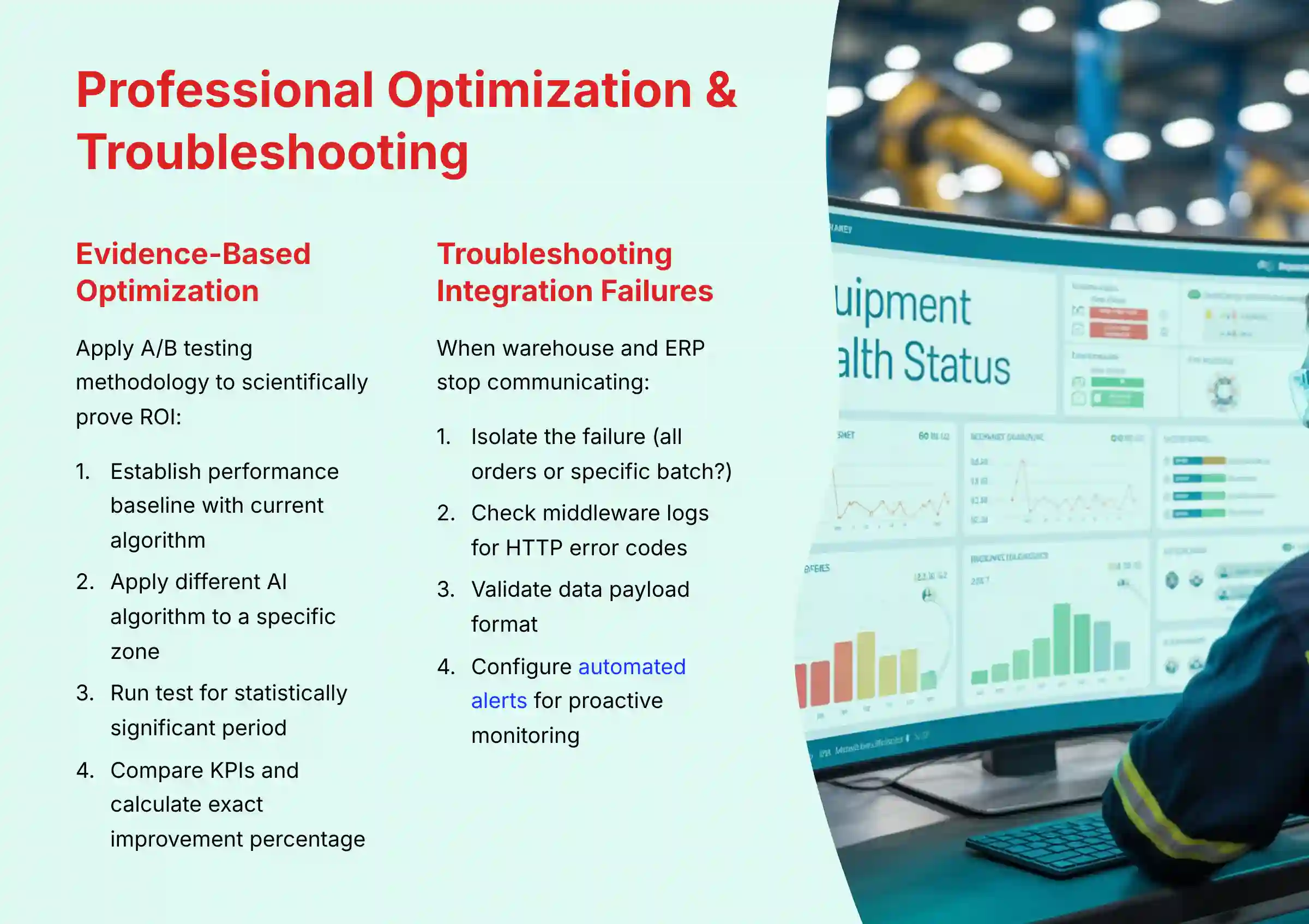 Professional Optimization and Troubleshooting methods for Dematic AI systems