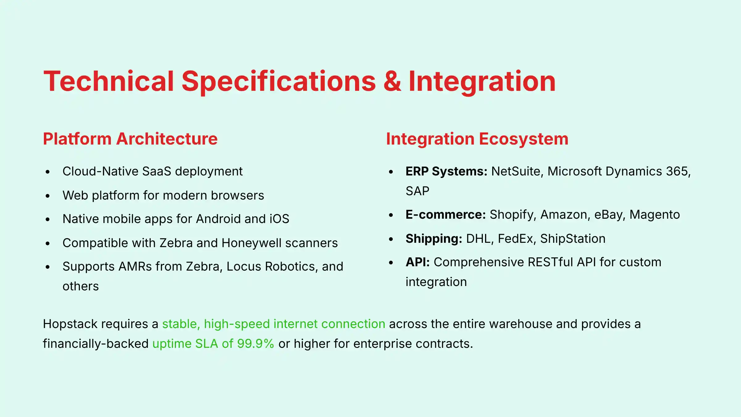 Hopstack Technical Specifications and System Integration Architecture