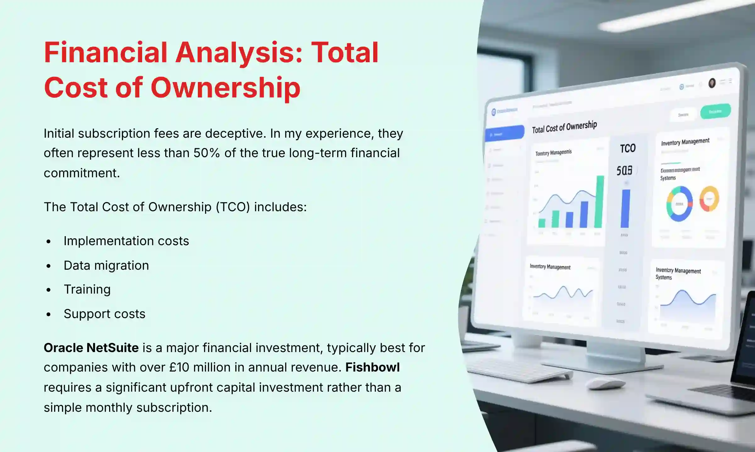 Total cost of ownership breakdown showing hidden costs beyond subscription fees for each inventory management platform