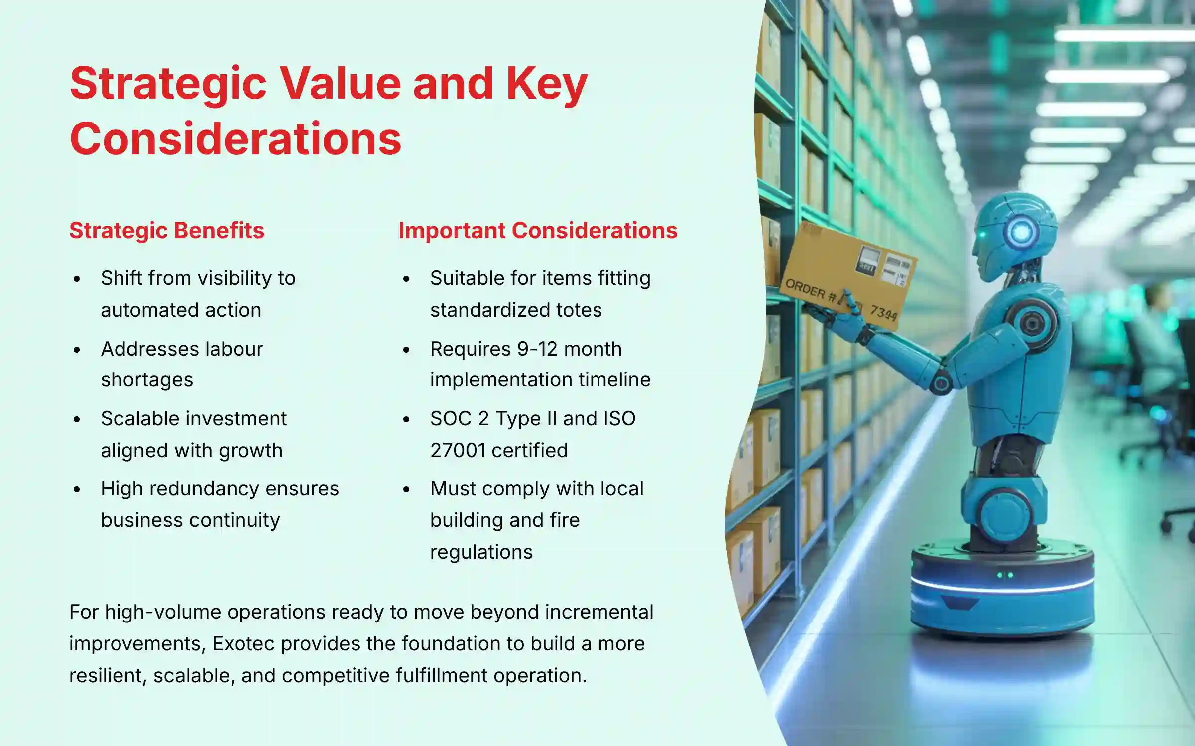 Strategic Value and Key Considerations for Exotec Implementation