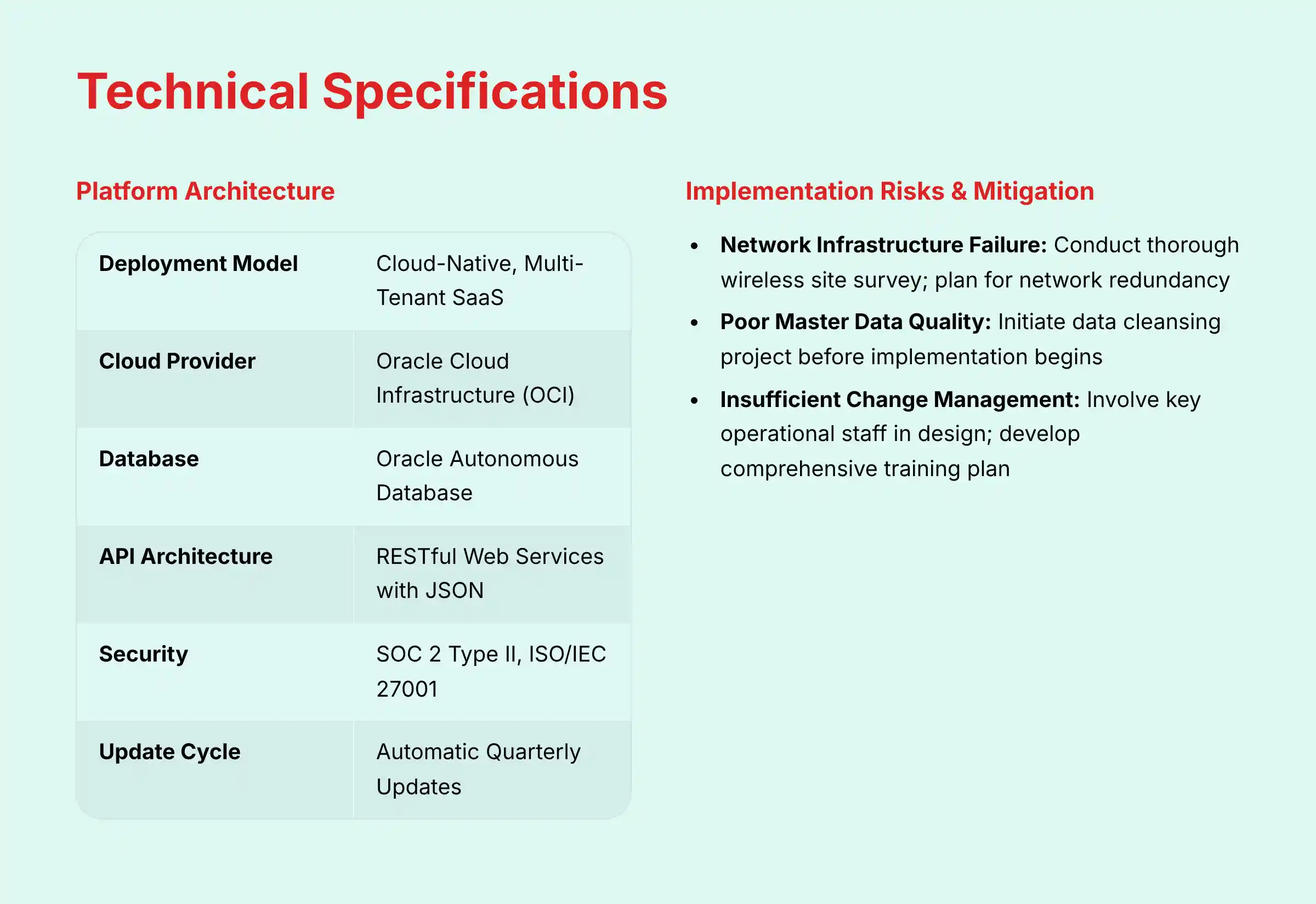 Technical Specifications and system requirements for Oracle WMS Cloud