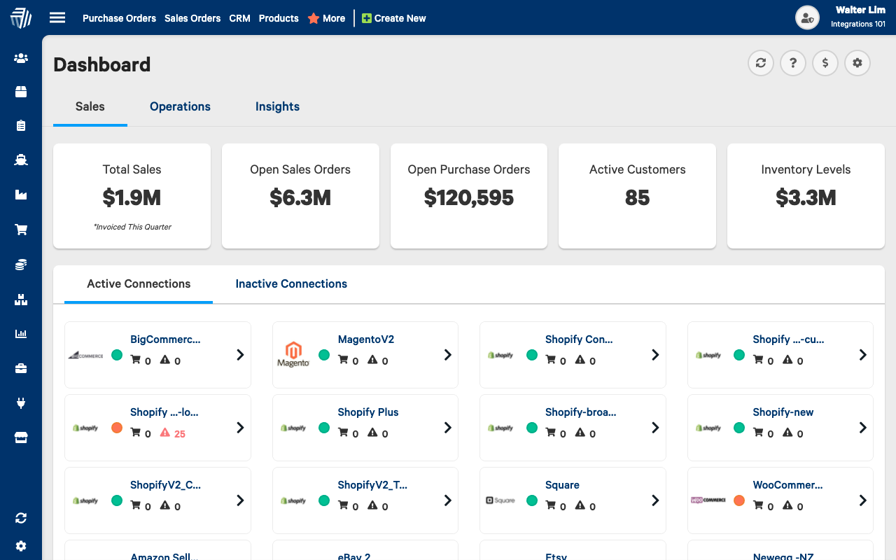 Cin7 multi-channel inventory management dashboard