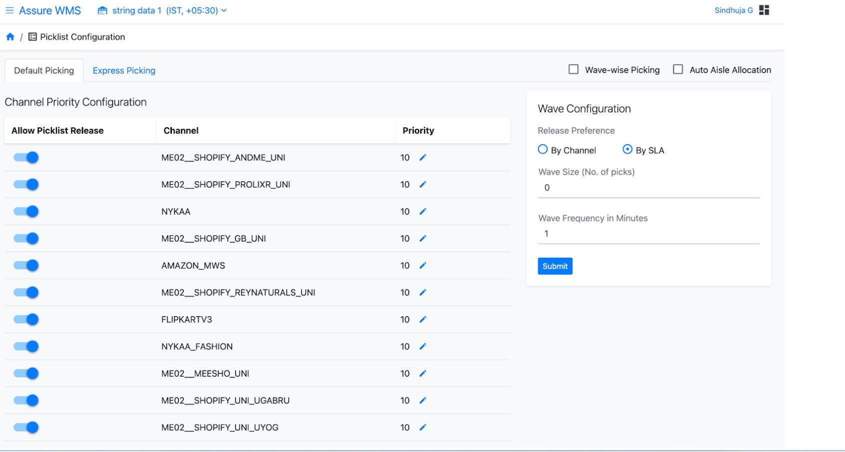 Increff WMS Interface Screenshot