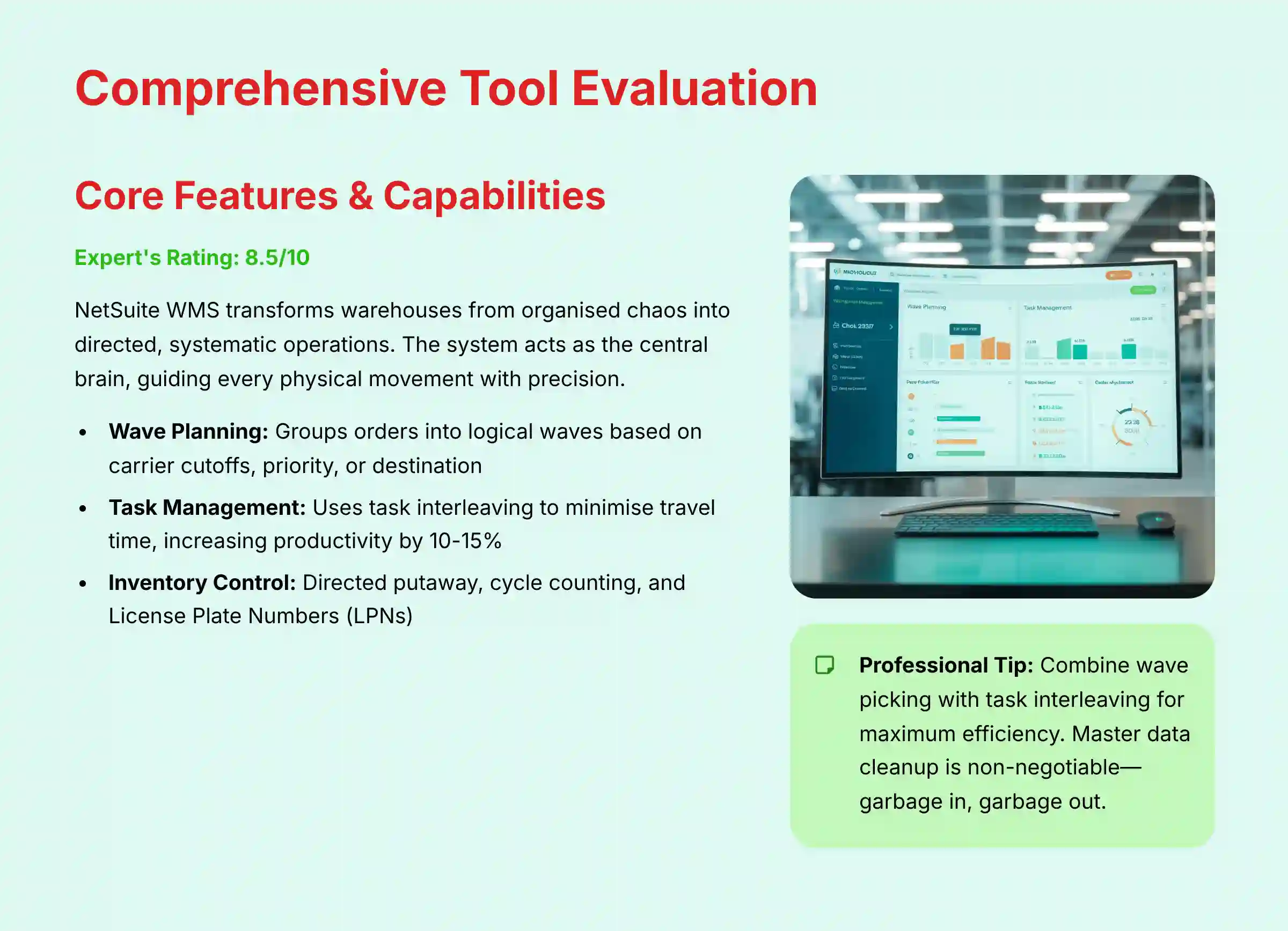 Comprehensive Tool Evaluation Framework for NetSuite WMS Testing