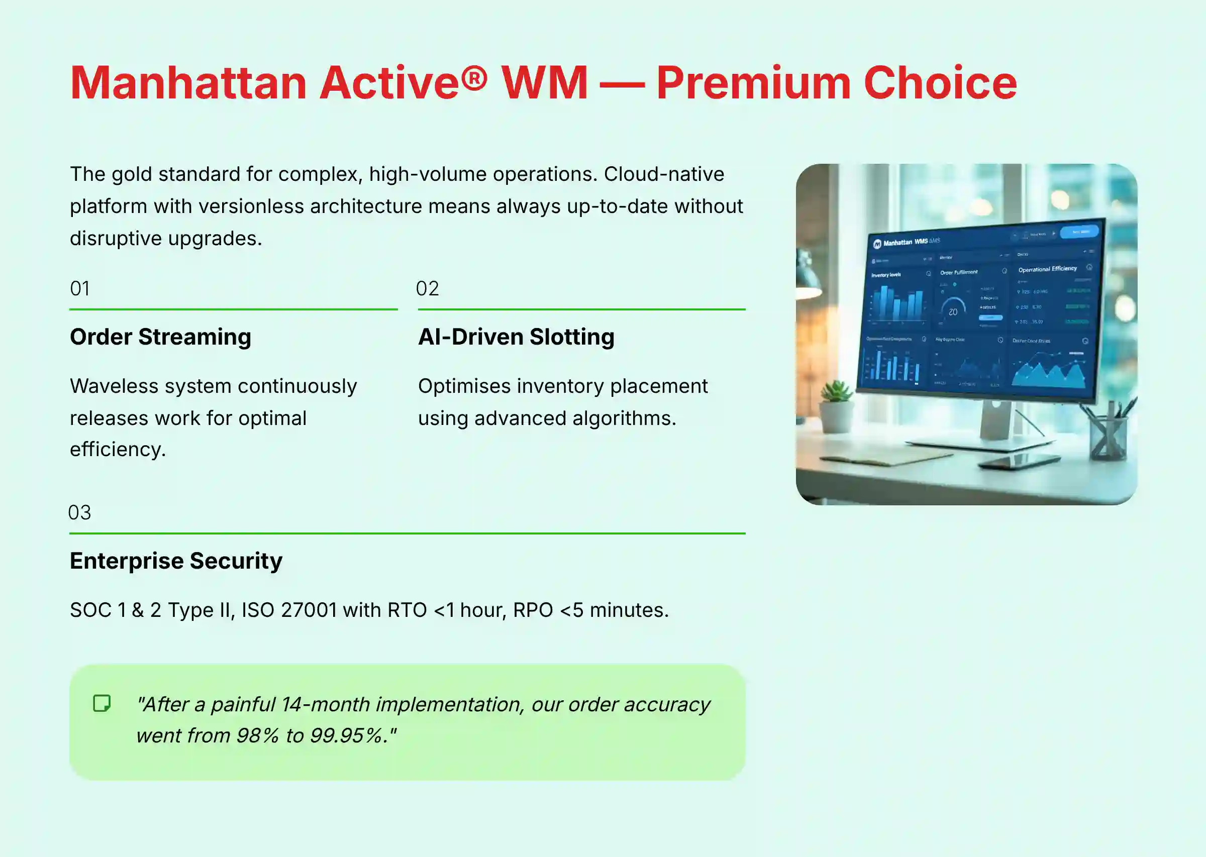 Manhattan Active WM premium choice for warehouse management systems
