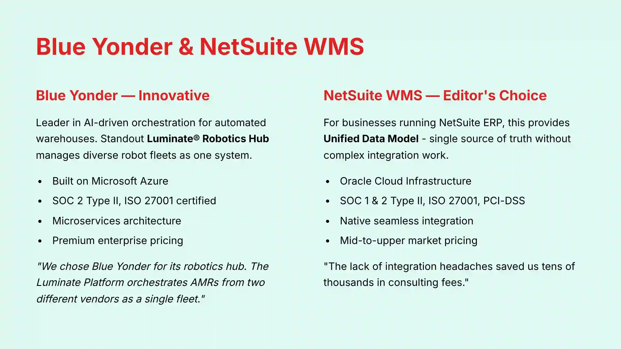 Blue Yonder and NetSuite WMS innovative solutions comparison