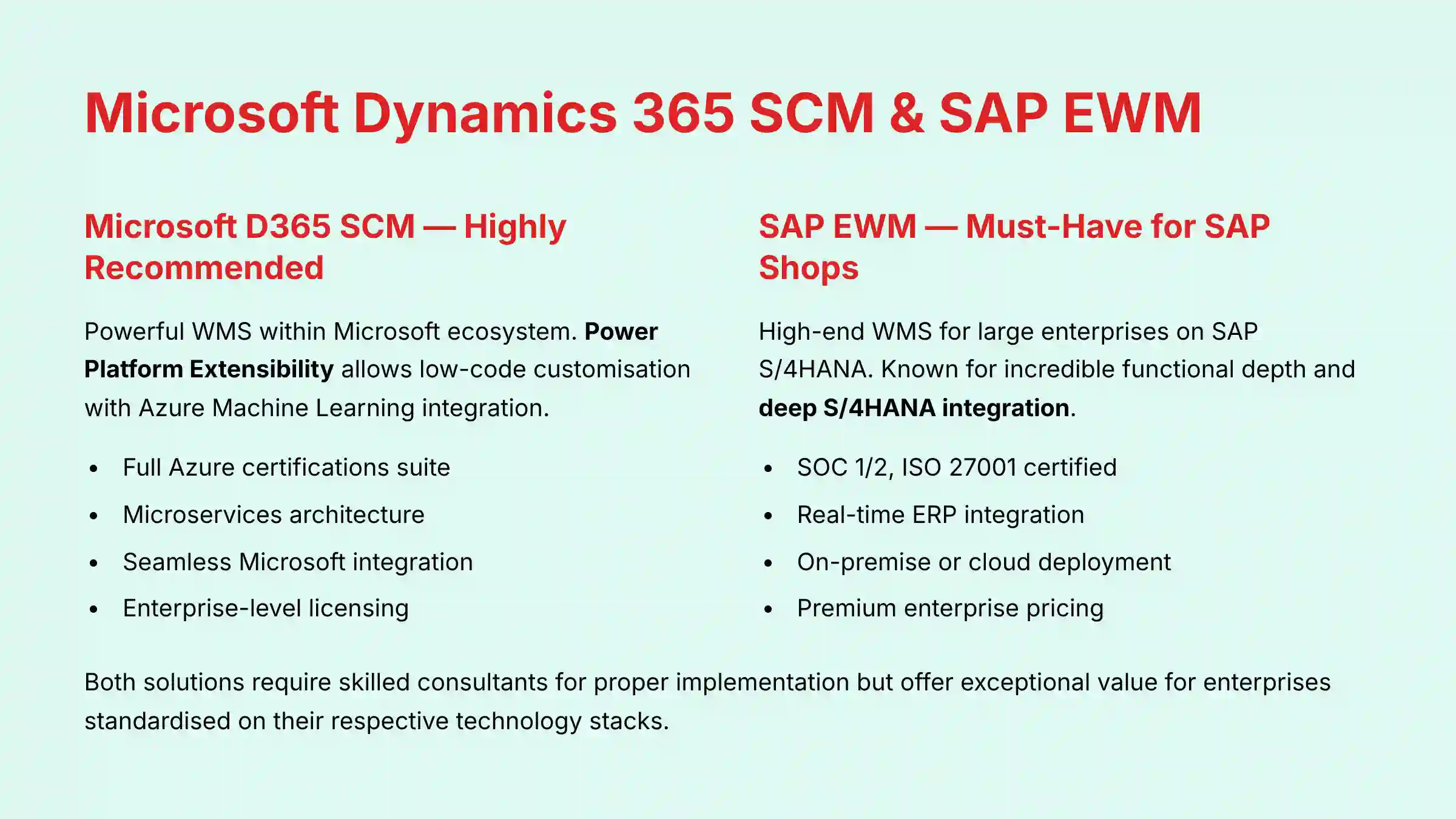 Microsoft Dynamics 365 SCM and SAP EWM enterprise solutions