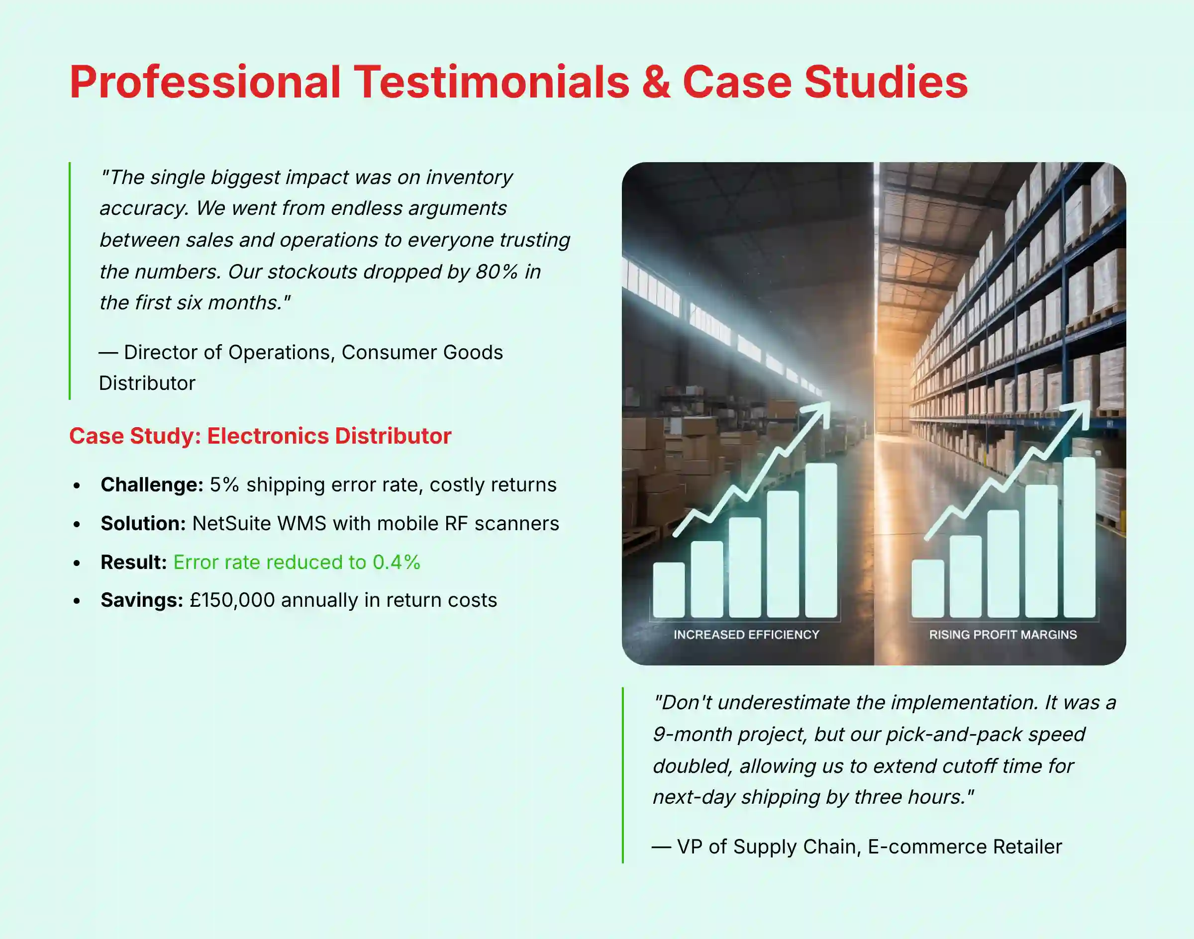 Professional Testimonials and Case Studies for NetSuite WMS Success Stories