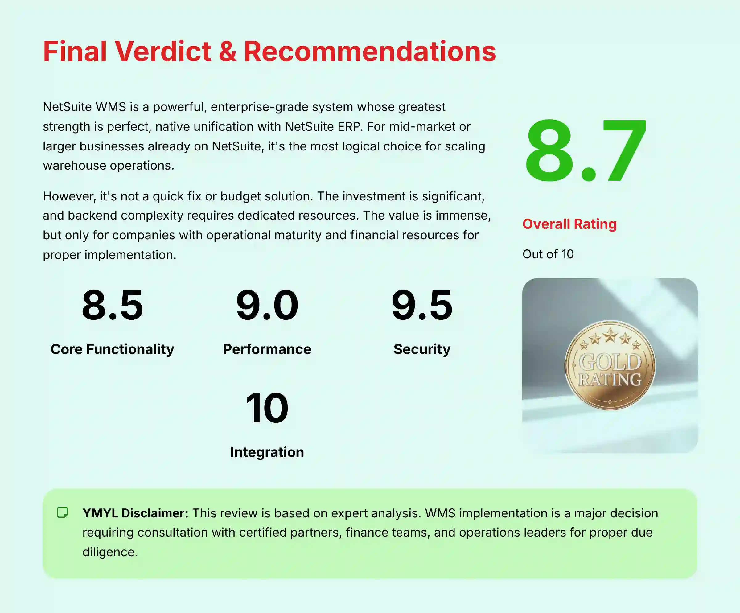 Final Verdict and Recommendations for NetSuite WMS Investment Decision