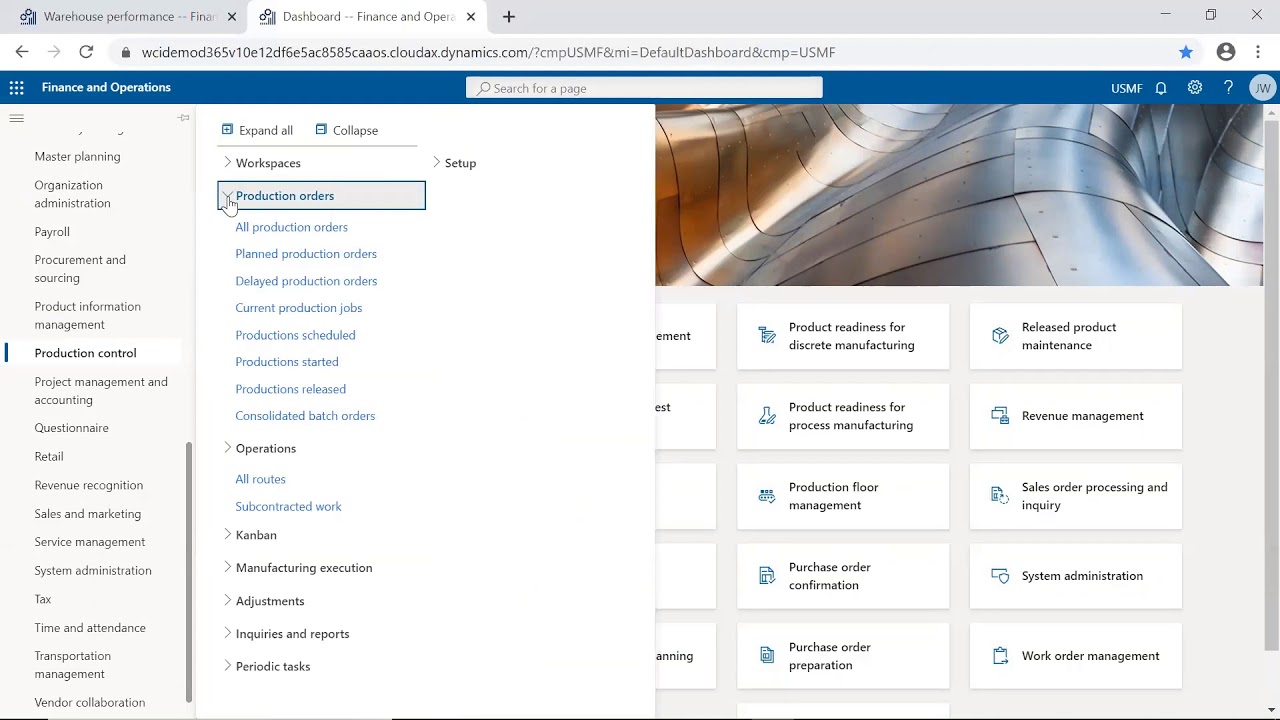 Microsoft Dynamics 365 Supply Chain Management Overview Dashboard