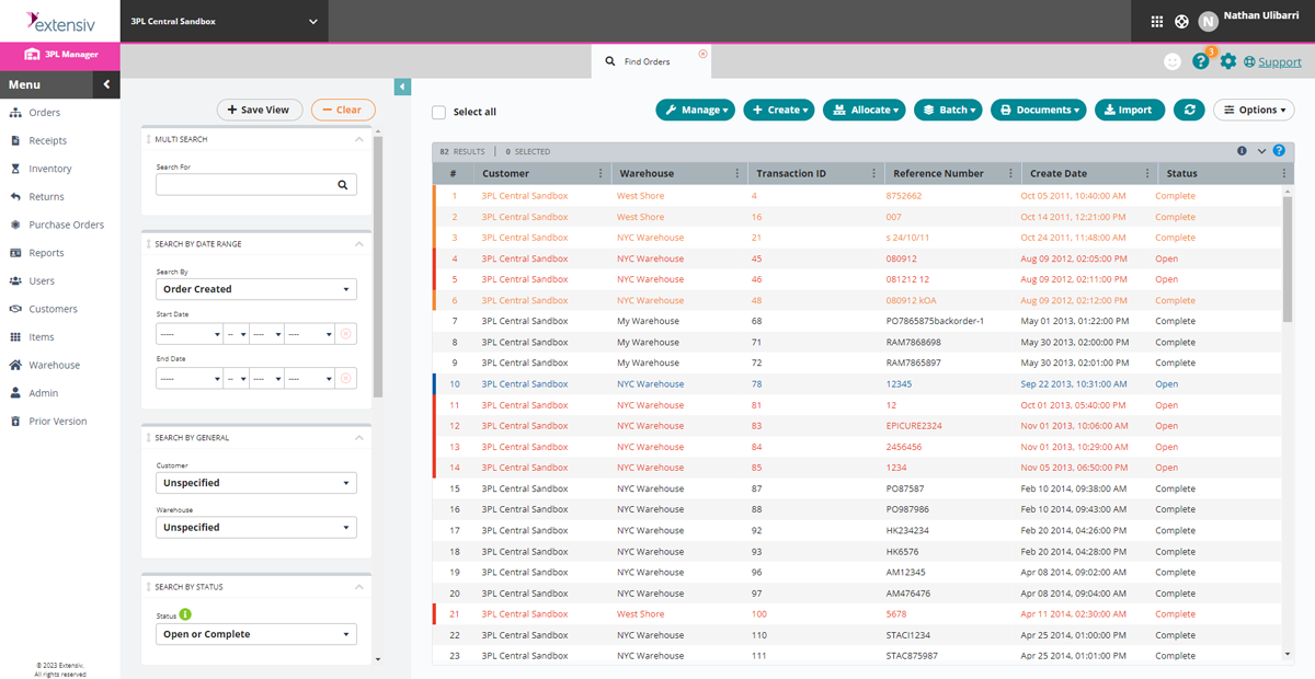 Da Vinci Unified WMS cloud warehouse management system dashboard interface